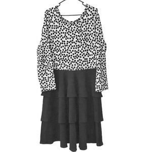 LuLaRoe Patterned Print Black & White Polka Dot Ruffle LongSleeve PlusSize Dress